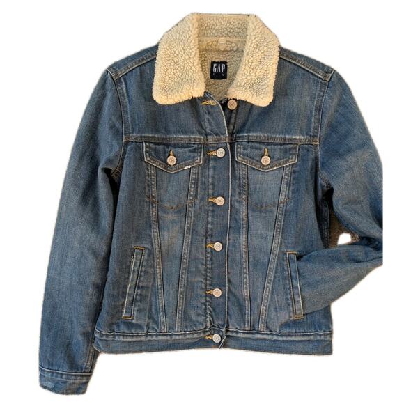 GAP Icon Sherpa Denim Jacket Women’s Small – Medium Indigo Cotton - Picture 1 of 10